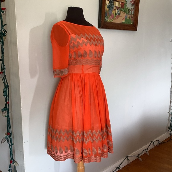 Tracy Reese Women's Silk Short Sleeve Dress Anthropologie Tangerine Flicker - Picture 3 of 9